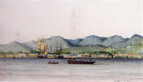 A watercolour painting of Port-of-Spain, Trinidad, in approximately 1840.